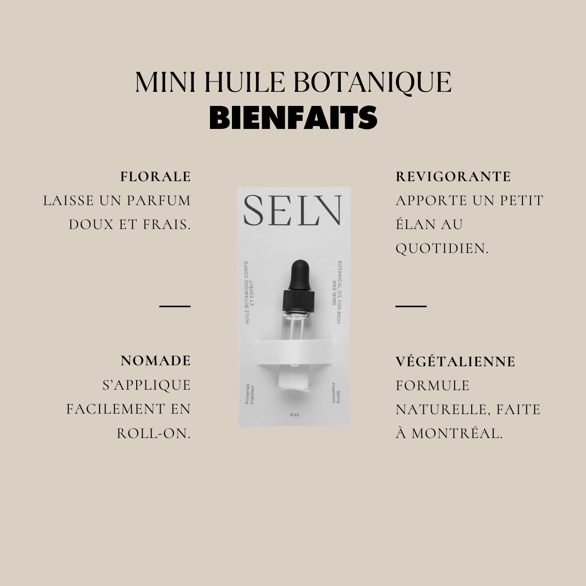 Huile botanique Mini BLOMST de Selv Rituel, huile rituel dans une petite bouteille, avec flacon en verre et bouchon en bois.