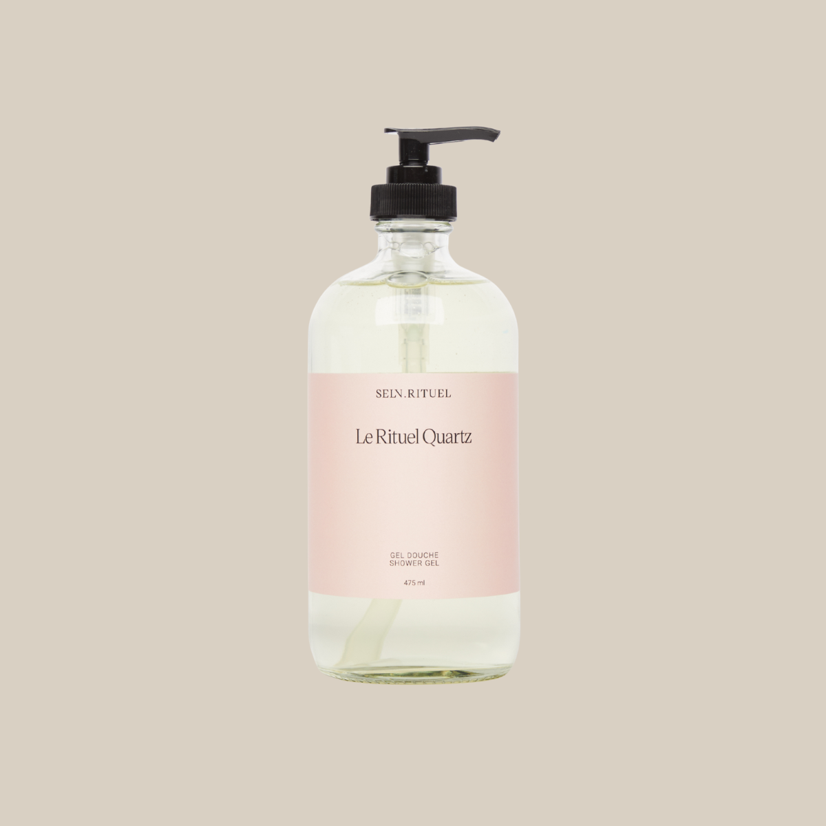 Gel douche Rituel Quartz Selv Rituel, formule biodégradable parfumée à la rose, dans son flacon de 475 ml