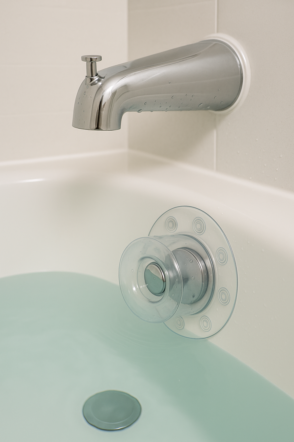 Bouchon couvre-drain pour baignoire en plastique noir avec motif décoratif, de la marque Selv Rituel.
