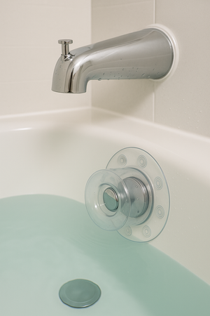 Bouchon couvre-drain pour baignoire en plastique noir avec motif décoratif, de la marque Selv Rituel.
