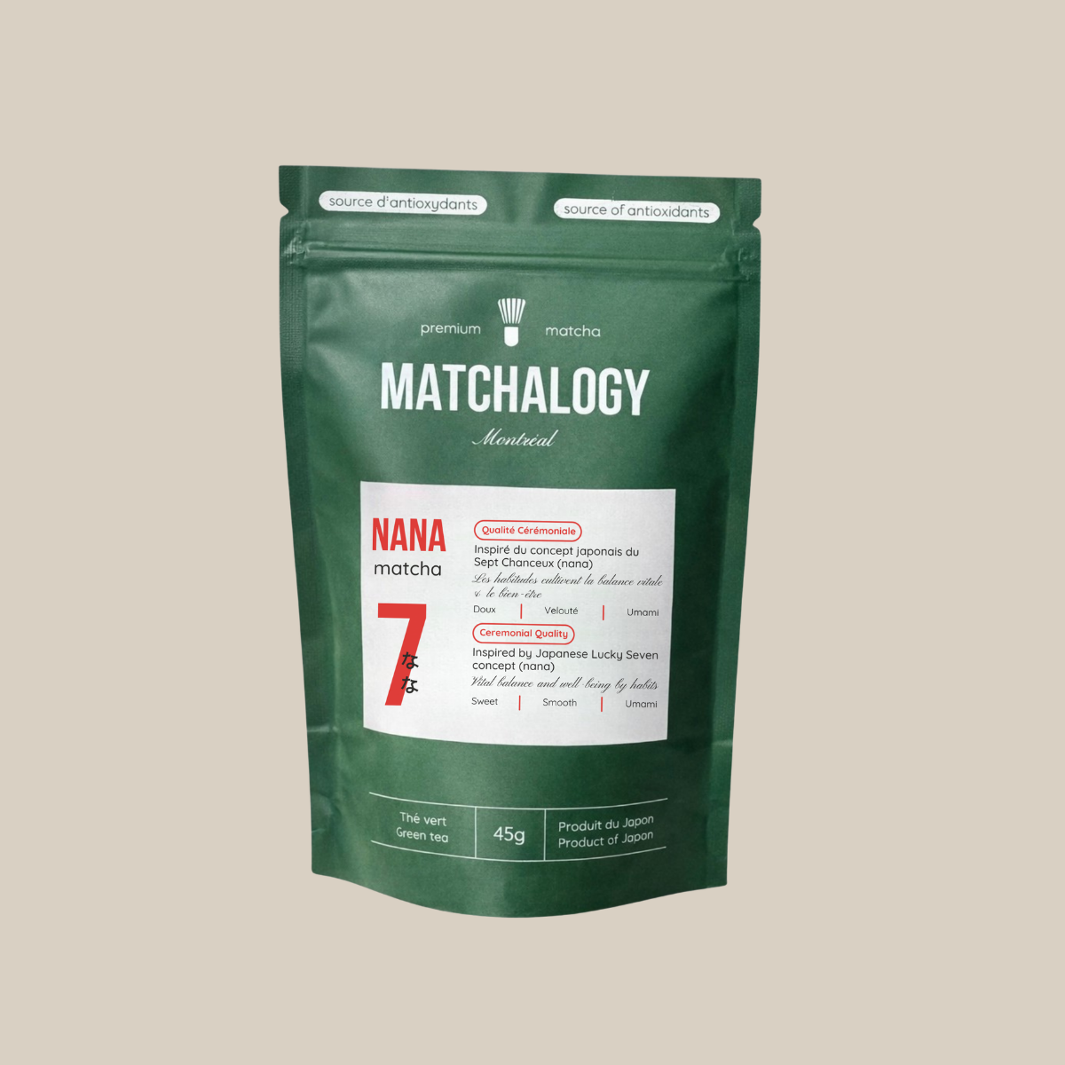 Cérémonial MATCHALOGY NANA de Selv Rituel, image illustrant la présentation du produit dans un format 2x3 pouces.